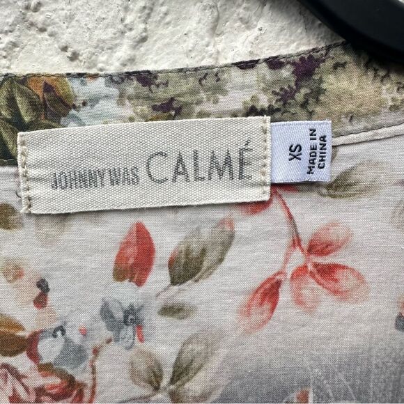 JOHNNY WAS Calme Dress Women XS Henley Shift Kaftan Floral Boho Oversized‎ - Picture 9 of 10
